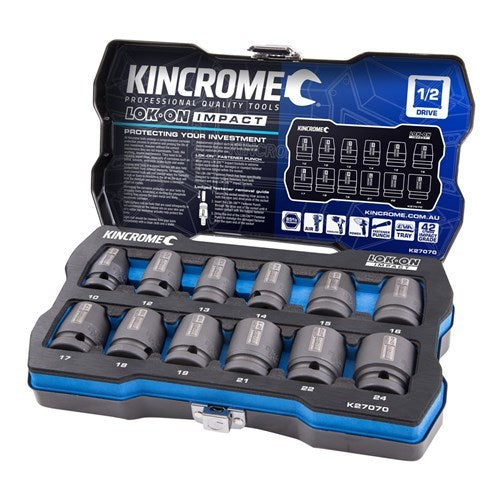Kincrome LOK-ON IMPACT SOCKET SET 12 PIECE 1/2" drive K27070