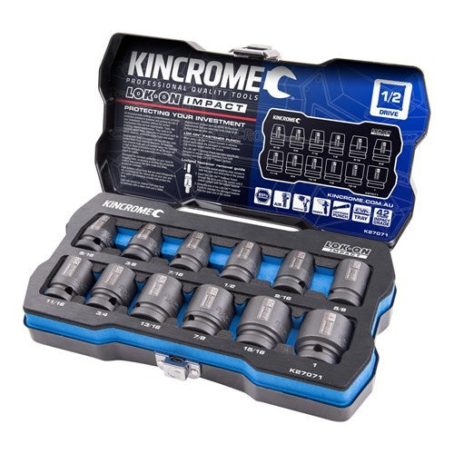 Kincrome LOK-ON IMPACT SOCKET SET 12 PIECE 1/2" Drive  K27071
