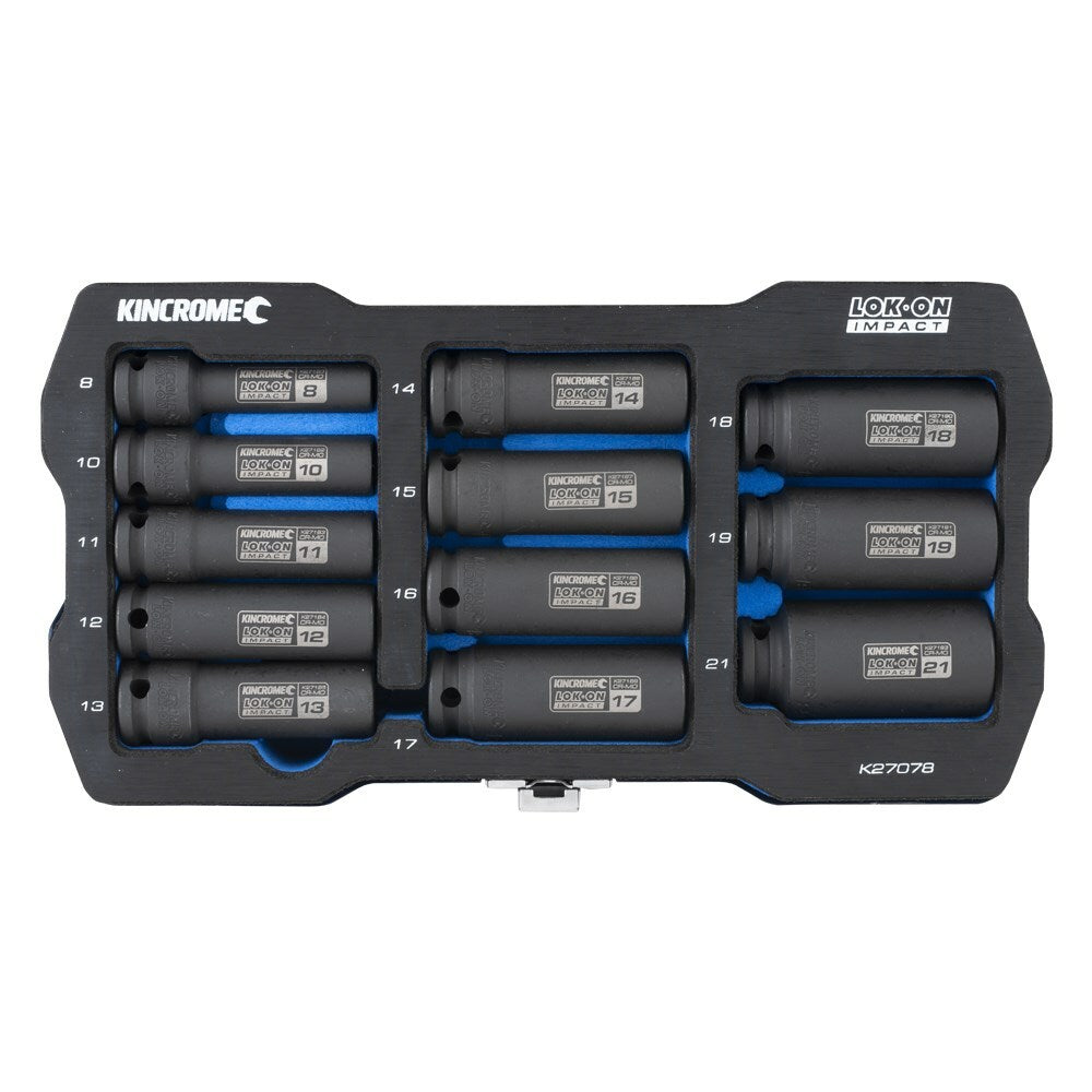 KINCROME LOK-ON Deep Impact Socket Set 12 Piece 3/8" Drive - Metric K27078