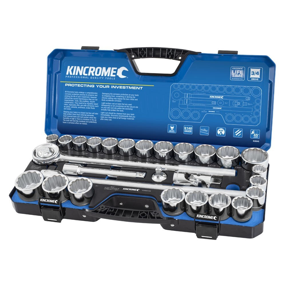 KINCROME Socket Set 28 Piece 3/4 Drive Metric & Imperial K28045