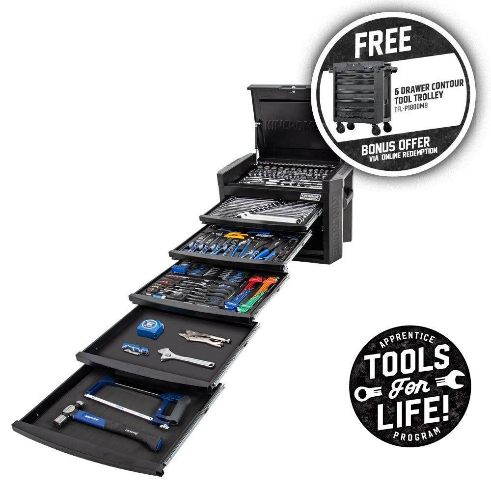 KINCROME CONTOUR Tool Chest 246 Piece 6 Drawer 1/4, 3/8 & 1/2" Drive - Black Series P1800MB