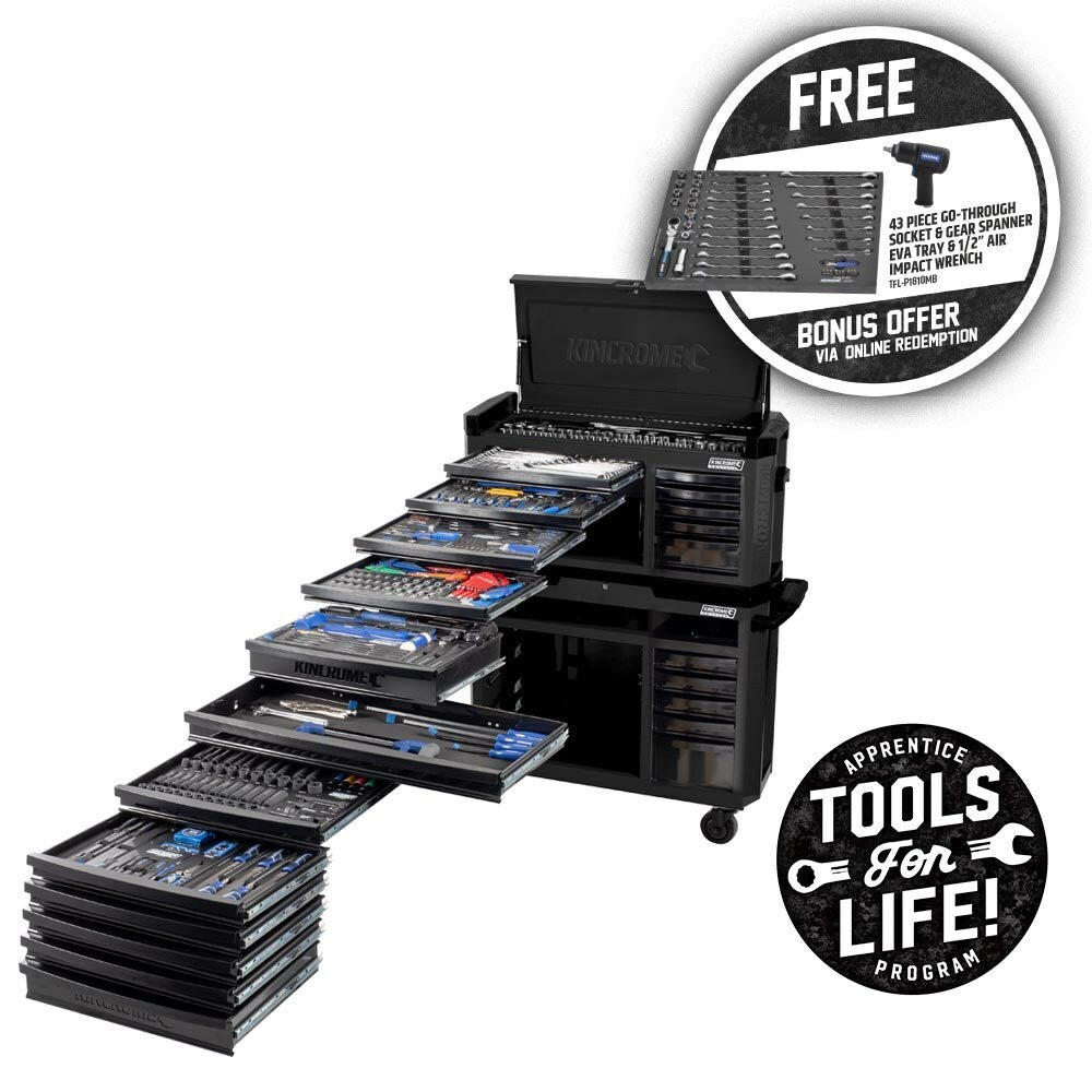 KINCROME CONTOUR Tool Workshop 551 Piece 22 Drawer Wide 1/4, 3/8 & 1/2" Drive - Black Series P1810MB