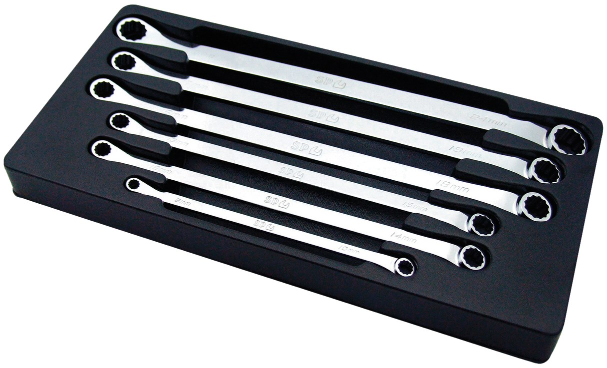 SP Tools Spanner Set 15 Degree Off Set Long Ring Metric 6 PieceP10236