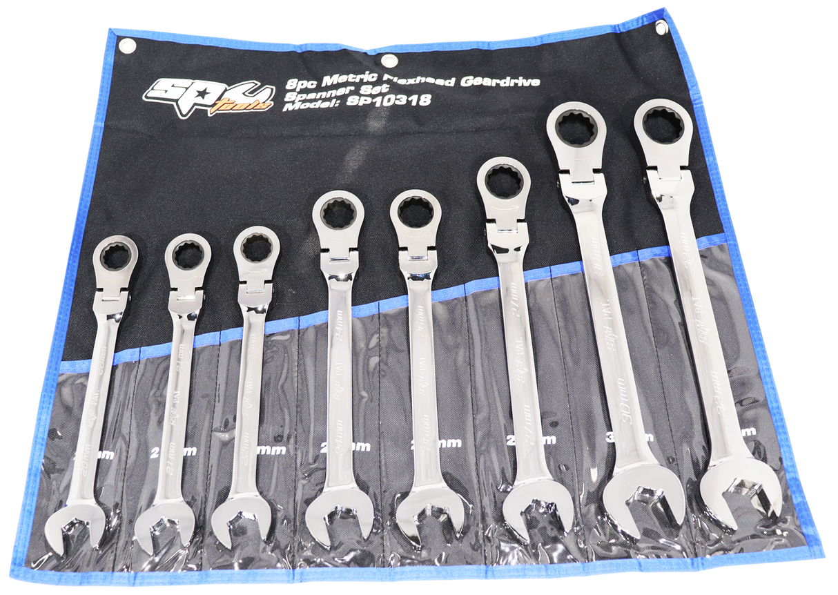 SP Tools Spanner Set Fiexhead Gear Drive Metric 8 PieceP10318
