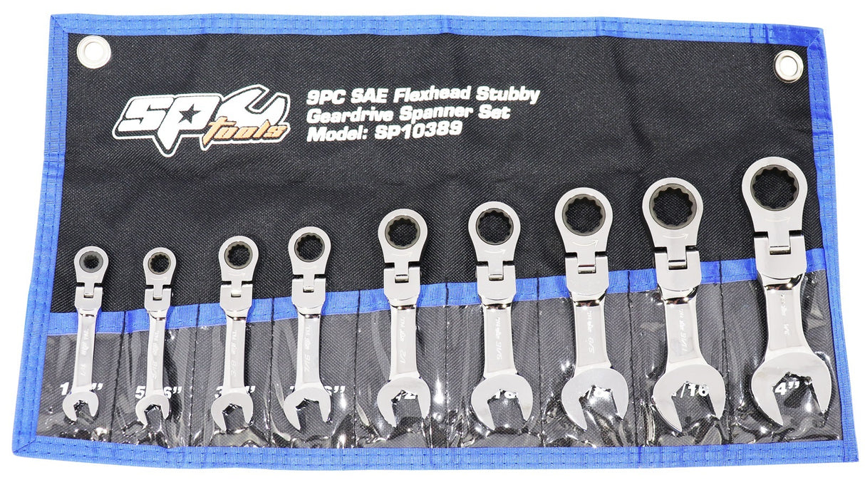 SP Tools Spanner Set Stubby Fiex Gear Drive SAE 9 PieceP10389