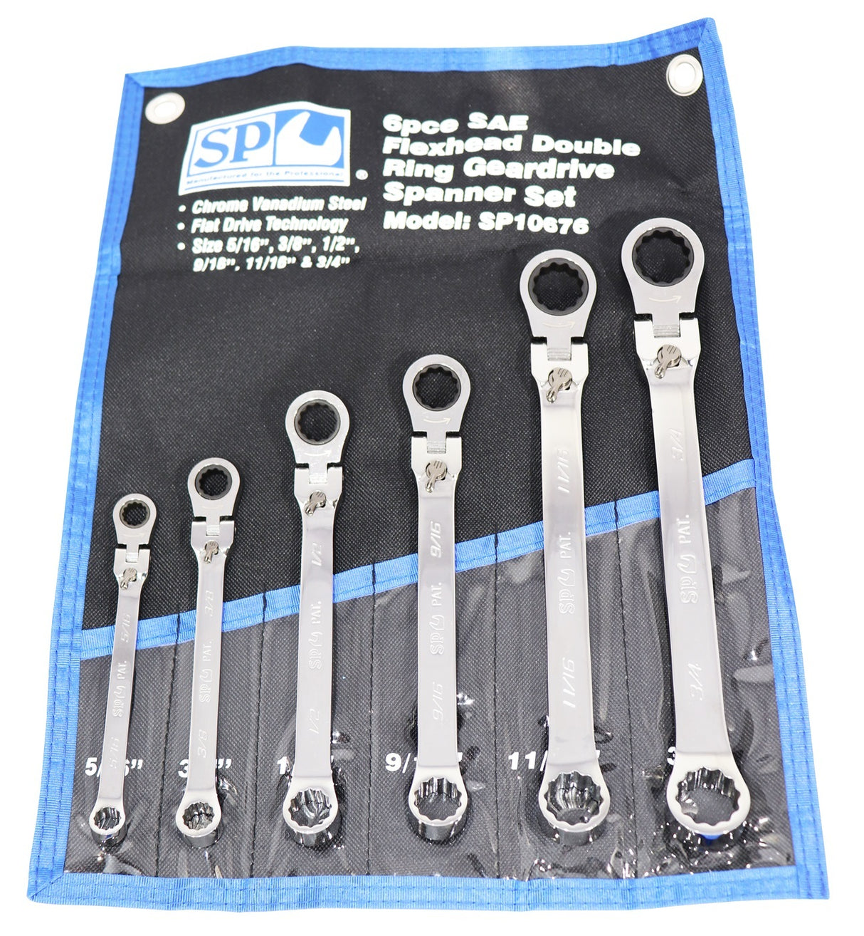 SP Tools Spanner Set Gear Drive Double Ring Flex Head SAE 6p SP10676