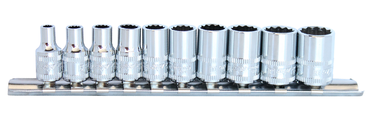 SP Tools Socket rail 1/4 Drive 12 Point 10 Piece Metric SP20130