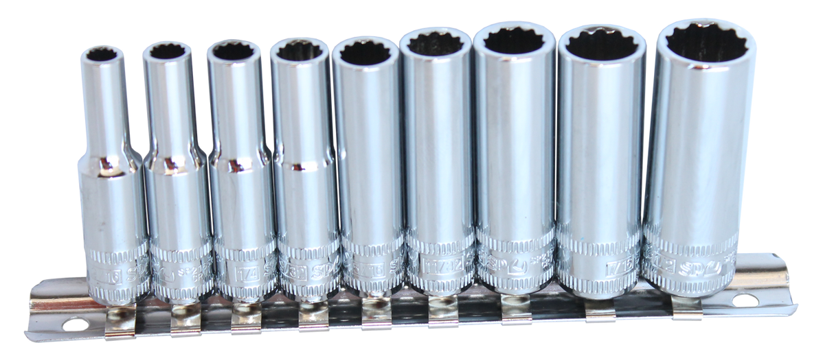 SP Tools Socket Rail 1/4 Drive 12 Point 9 PieceAE Deep SP20143