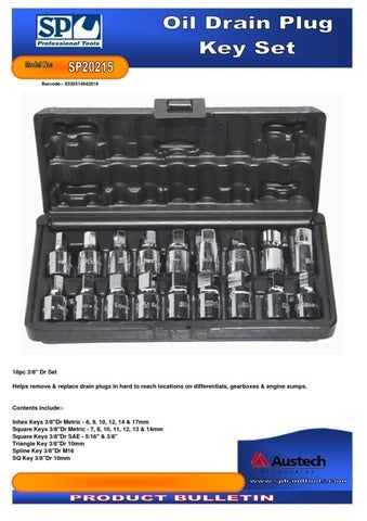SP Tools Oil Drain Plug key Set 3/8" -18 Piece SP20215