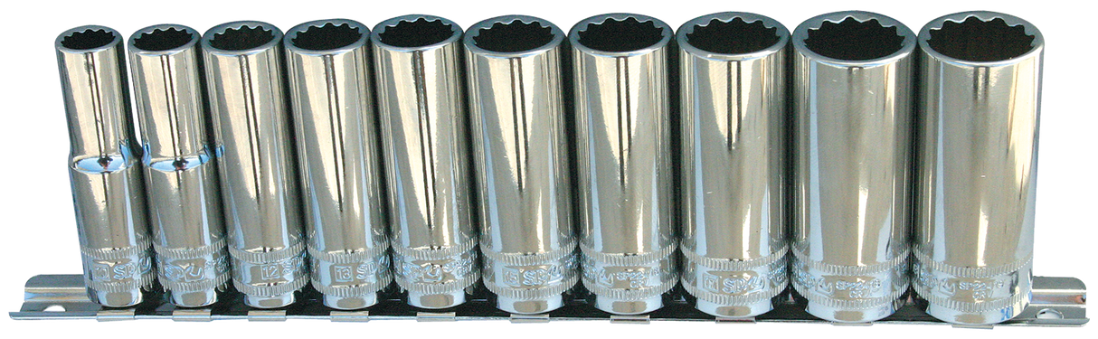 SP Tools Socket Rail 3/8" Drive Deep 12 Point 10 Piece Metric SP20240
