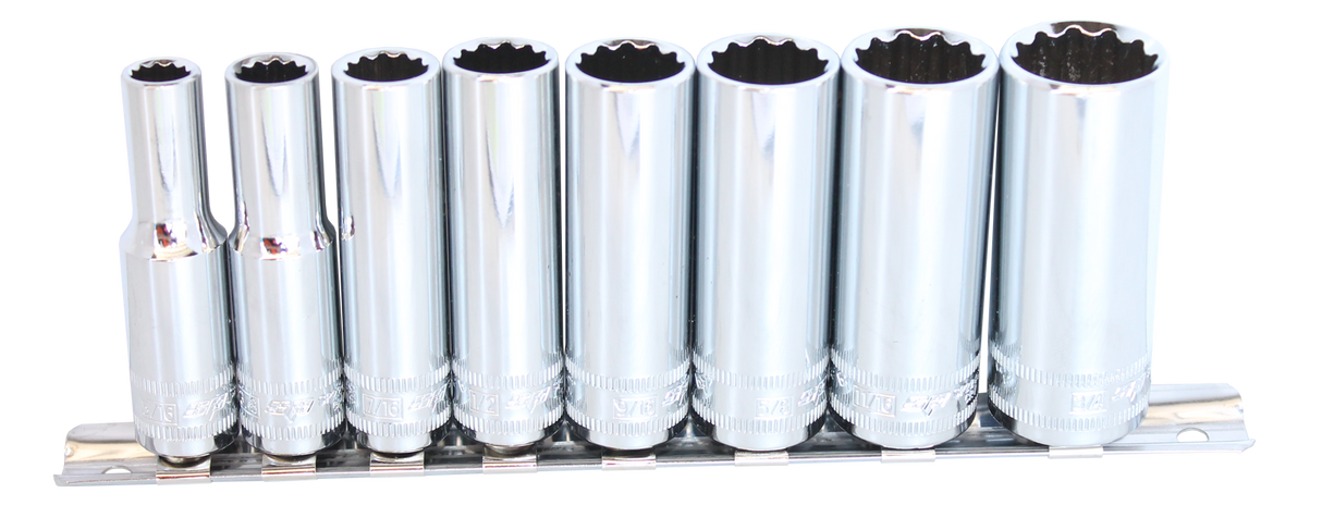 SP Tools Socket Rail 3/8" Drive Deep 6 Point 8 Piece SAE SP20243