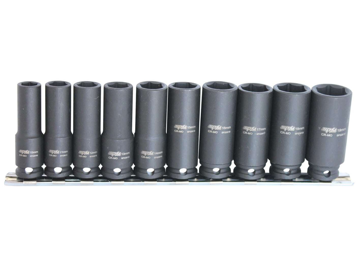 SP Tools Socket Rail Impact 3/8" Drive Deep 6 Point 10 Piece Metric SP20260