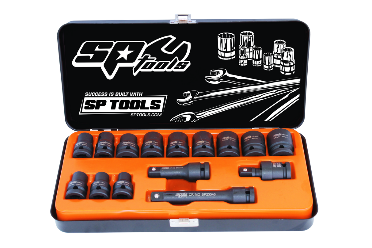 SP Tools Socket Set Impact 1/2 Drive 6 Point 15 Piece Metric SP20310
