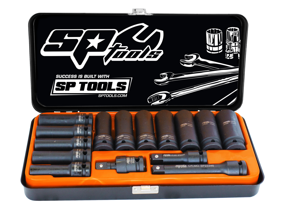SP Tools Socket Set Impact 1/2 Drive Deep 6 Point 15 Piece Metric SP20320