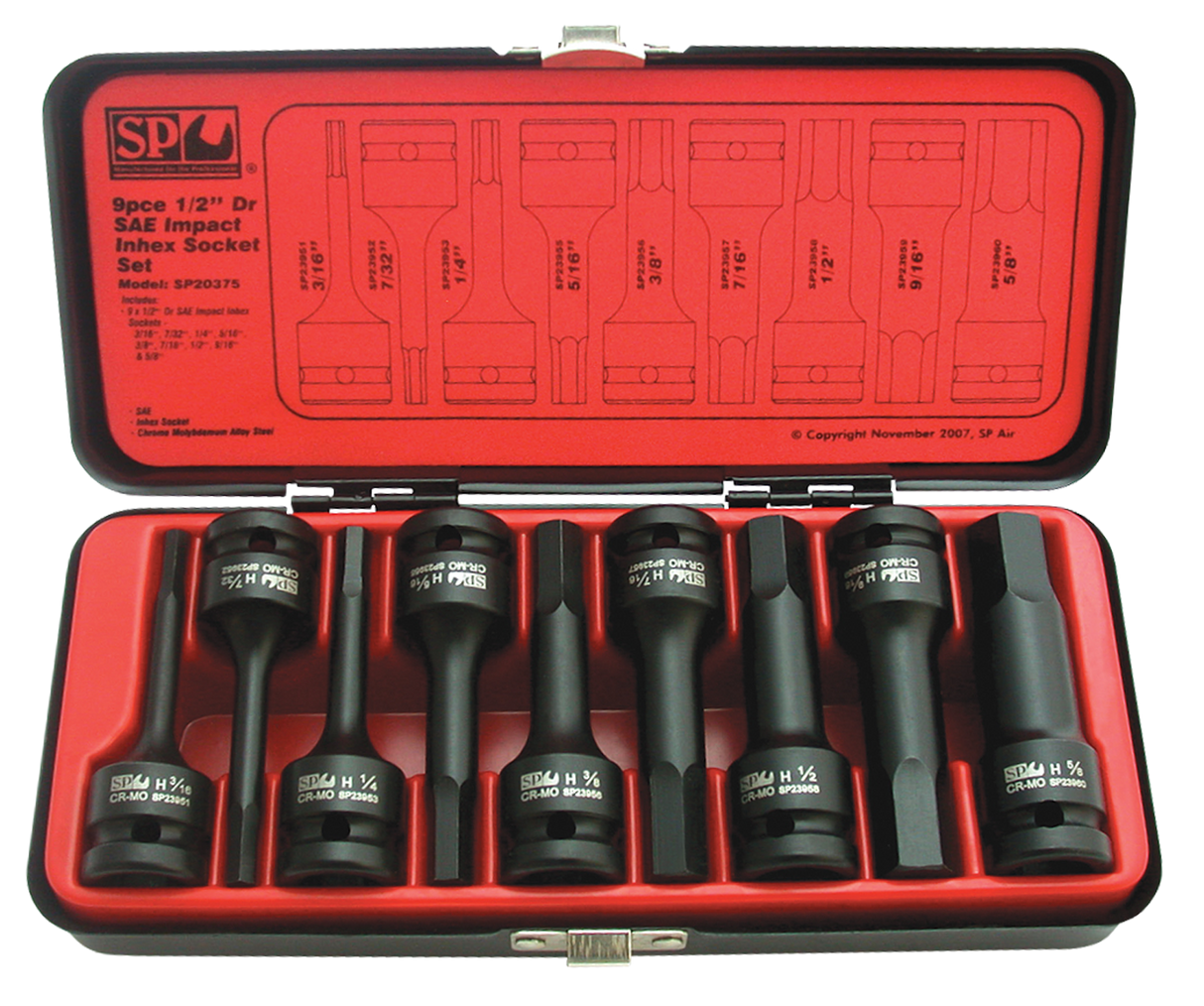 SP Tools Socket Set Impact 1/2 Drive InHex 9 PieceAE SP20375