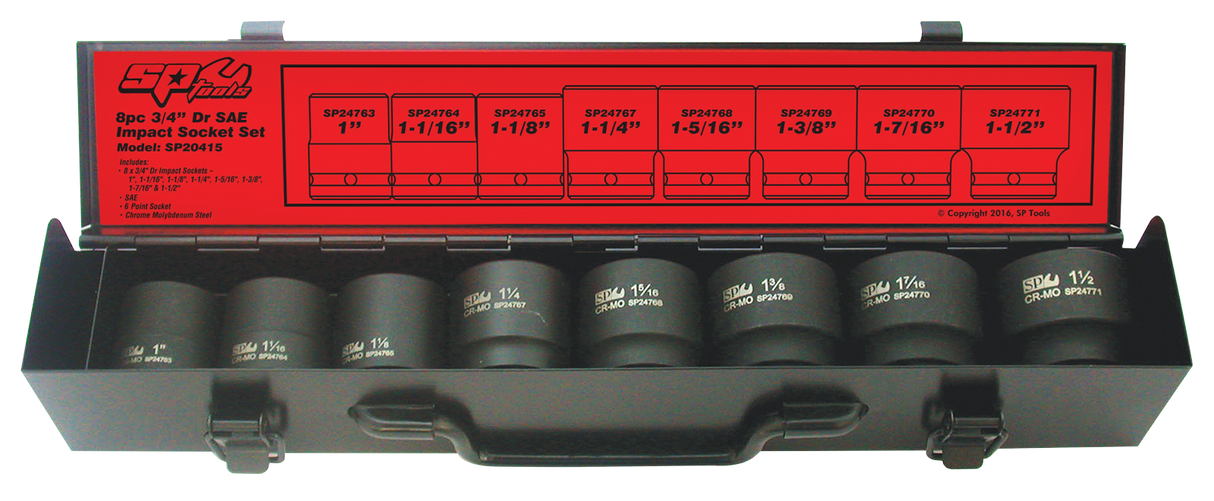 SP Tools Socket Set Impact 3/4 Drive 6 Point 8 PieceAE SP20415