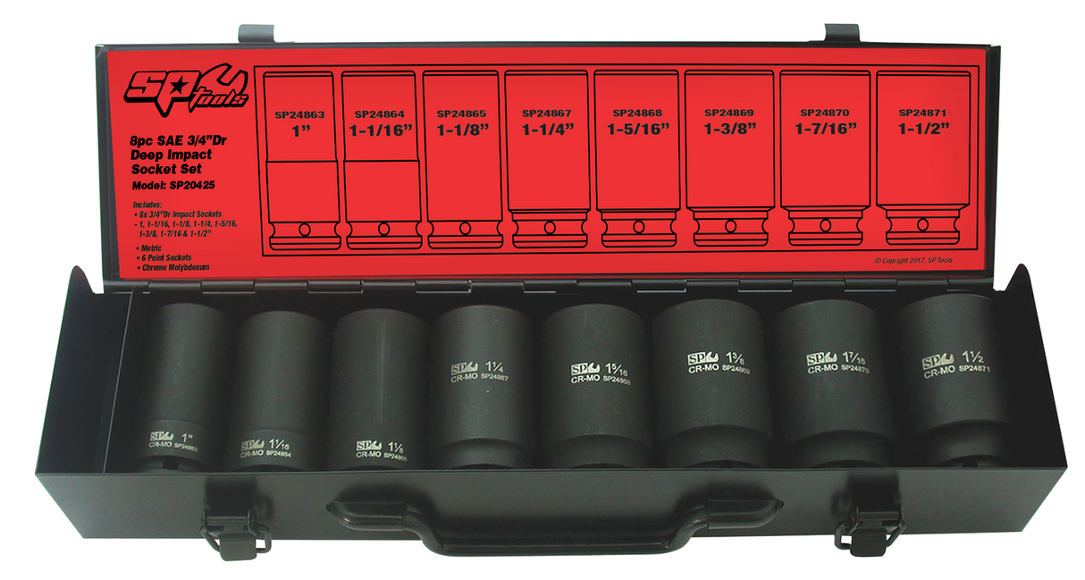 SP Tools Socket Set Impact 3/4 Drive Deep 6 Point 8 Piece SAE SP20425
