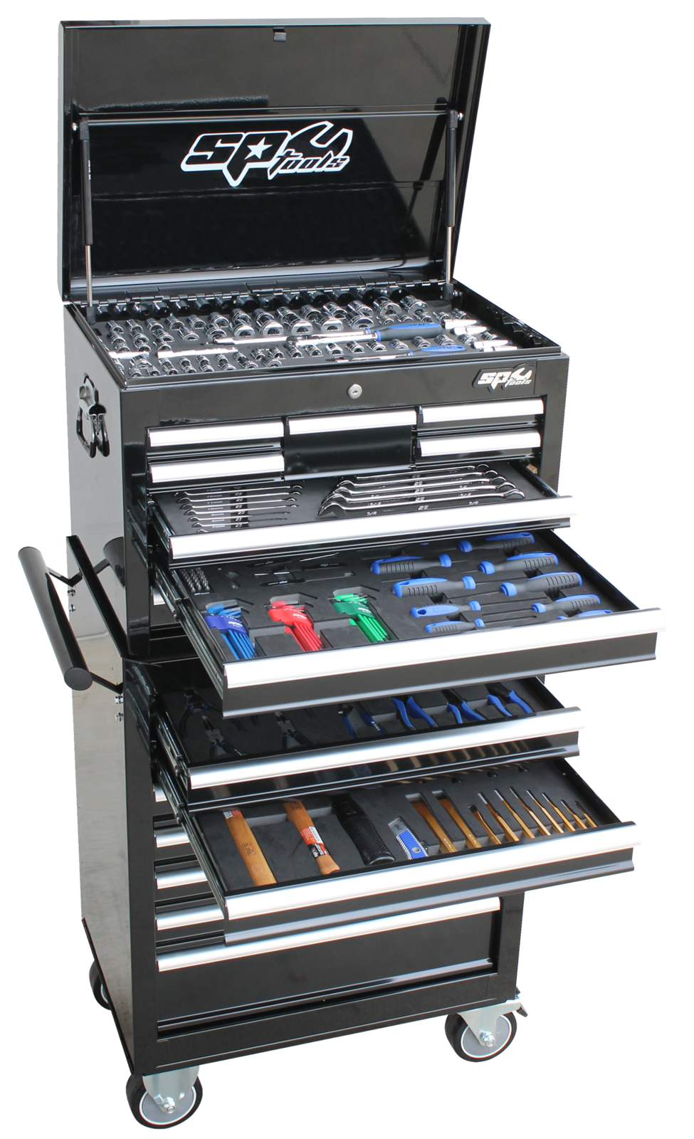 SP Tools Roller Tool Boxes & Tools 307PC Metric SAE SP50105X Black Custom Series