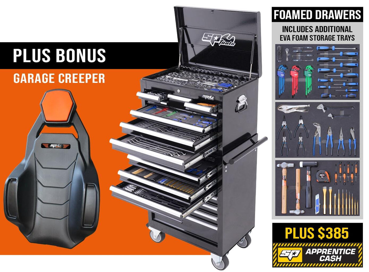 SP Tools ToolKit 377 Piece Metric/SAE - Black 15 Drawer Custom SP50110X including Bonus Tools