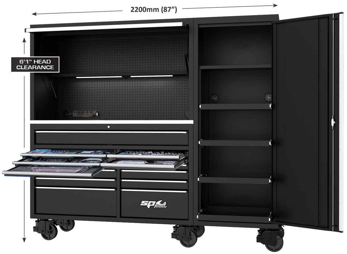 USA SUMO SERIES WORKSTATION TOOL KIT - 87" - METRIC/SAE - 517PC - BLACK/CHROME HANDLES