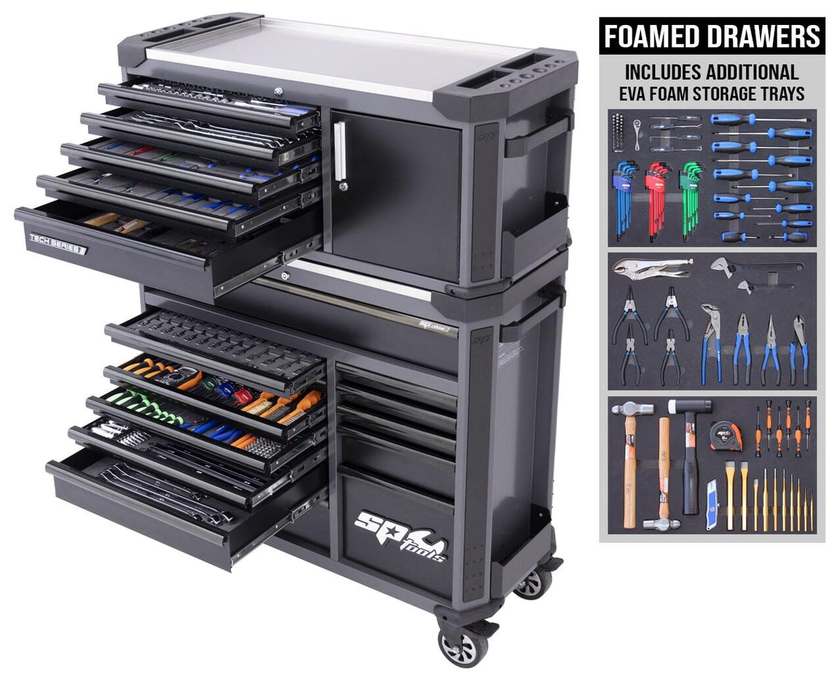 SP Tools Tech Series Tool Kit with Power Tool Cupboards - 613 piece - Metric/SAE Diamond Black