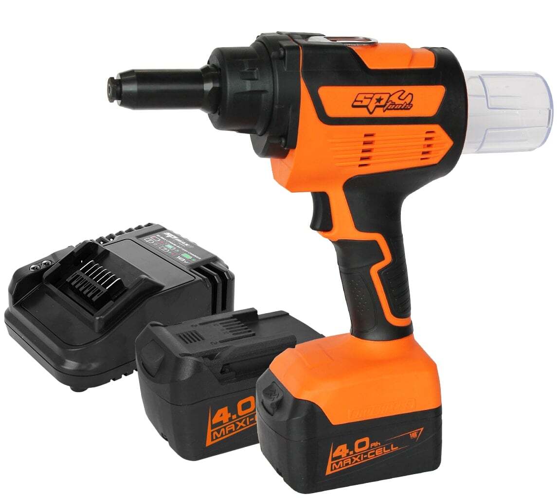 SP Tools Brushless Industrial Riveter 18V Cordless 2 x 18v Battery Pack 18v Charger SP81376
