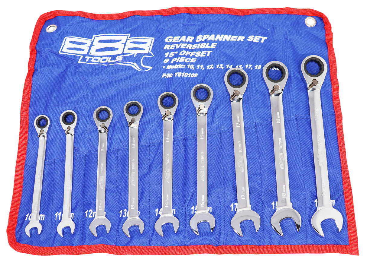 SP Tools Spanner Set Geared ROE Reversible Metric 9 Piece T810109