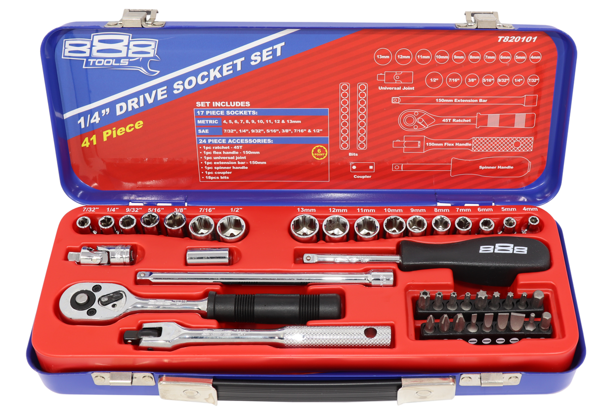 SP Tools Socket Set 888 1/4" Drive 6 Point Metric/SAE 41Piece T820101