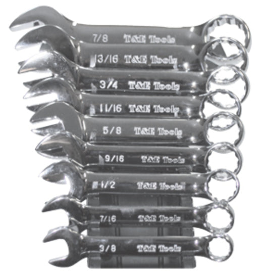 9 Piece  SAE Stubby Combination Wrench Set T&E Tools 13009S