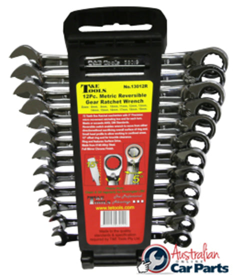 12Pc. Metric Reversible Gear Ratchet Wrench Set T&E Tools 13012R