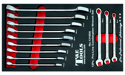 12 Piece Metric Combination Wrench Set 8-19mm in EVA Tray T&E Tools TE-13100A