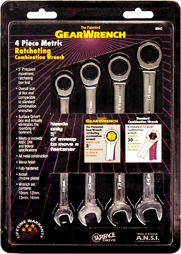 4Pc. Metric Gear Ratchet Wrench Set 10mm, 12mm, 13mm, 14mm T&E Tools 13104