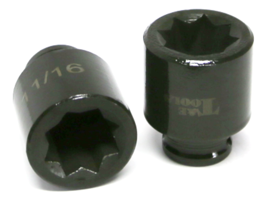 11/16" x 3/8" Drive Standard SAE Impact Socket (8 Point) T&E Tools 13122