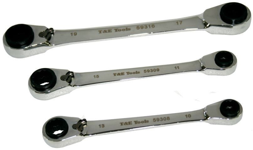 12 Sizes In 3 Metric Quad-Box Ratchet Wrench Set 8mm - 19mm T&E Tools 13992