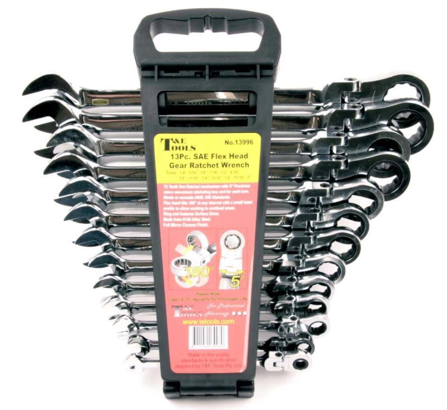 SAE Flex-Head Gear Ratchet Wrench Set 13Pc. 5/16" - 1" T&E Tools 13996