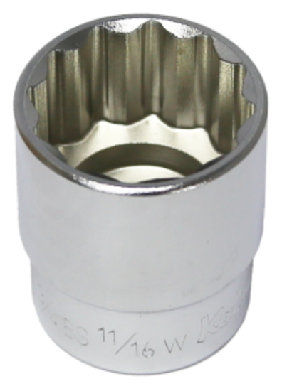 11/16" x 1/2" Drive 12 Point Standard  Socket T&E Tools 14022W