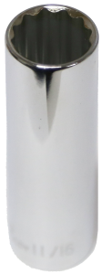 11/16" x 1/2" Drive Deep Socket (12 Point) T&E Tools 14522