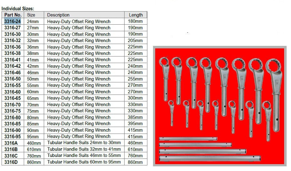 80mm Heavy-Duty Offset Ring Wrench T&E Tools 3316-80