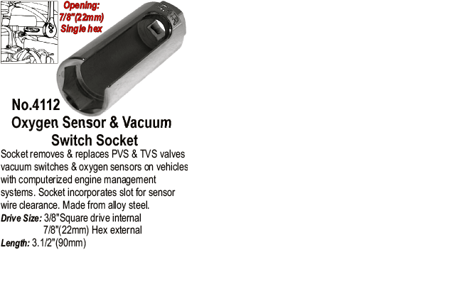 Oxygen Sensor & Vacuum Switch Socket T&E Tools 4112