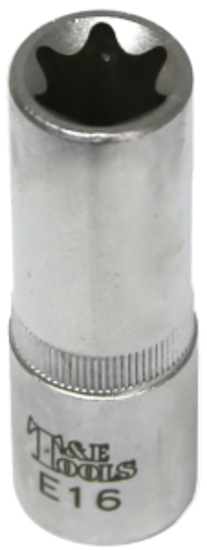 E16  x 3/8"Dr. Female Torx Socket 65mm Long T&E Tools 53916