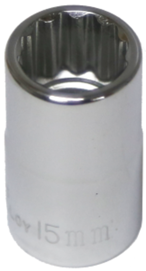 15mm x 1/2" Drive Standard Socket (12 Point) T&E Tools 54315