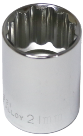 21mm x 1/2" Drive Standard Socket (12 Point) T&E Tools 54321