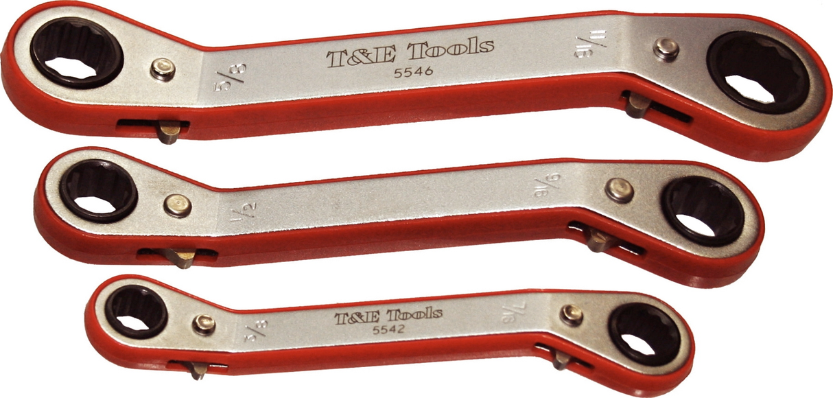 3 Piece SAE Offset Ratchet Ring Set (12 Point) T&E Tools 5571