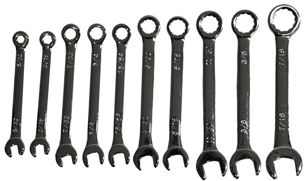 10 Piece SAE Mini Combination Wrench Set T&E Tools 5593