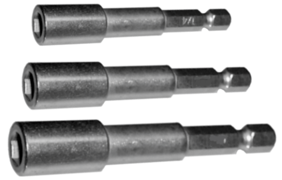3 Piece 1/4" Hex Magnetic Nut Setters (Long Series) T&E Tools 5799