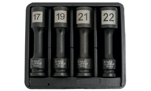 4 Piece 6 Point Deep Impact Wheel Sockets T&E Tools 6080