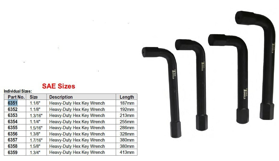 1.1/8" Heavy-Duty Hex Key Wrench T&E Tools 6352