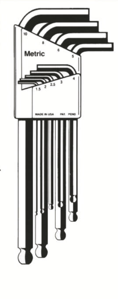 9 Piece Metric Ball End Hex-Key Set  T&E Tools 6809