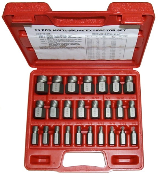 25 Piece Wedge-Proof Screw Extractor Set T&E Tools 8988