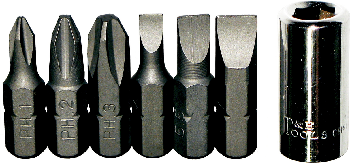 7 Piece 1/4" Hex Insert Bit Set T&E Tools 91109